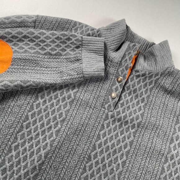 Cross & Crown Other - Cross & Crown Mens XL Grey Diamond Knit Pullover Orange Elbow Patches Mock Neck